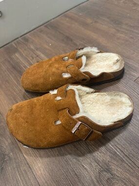 Birkenstock Brown Suede Shearling Clogs
